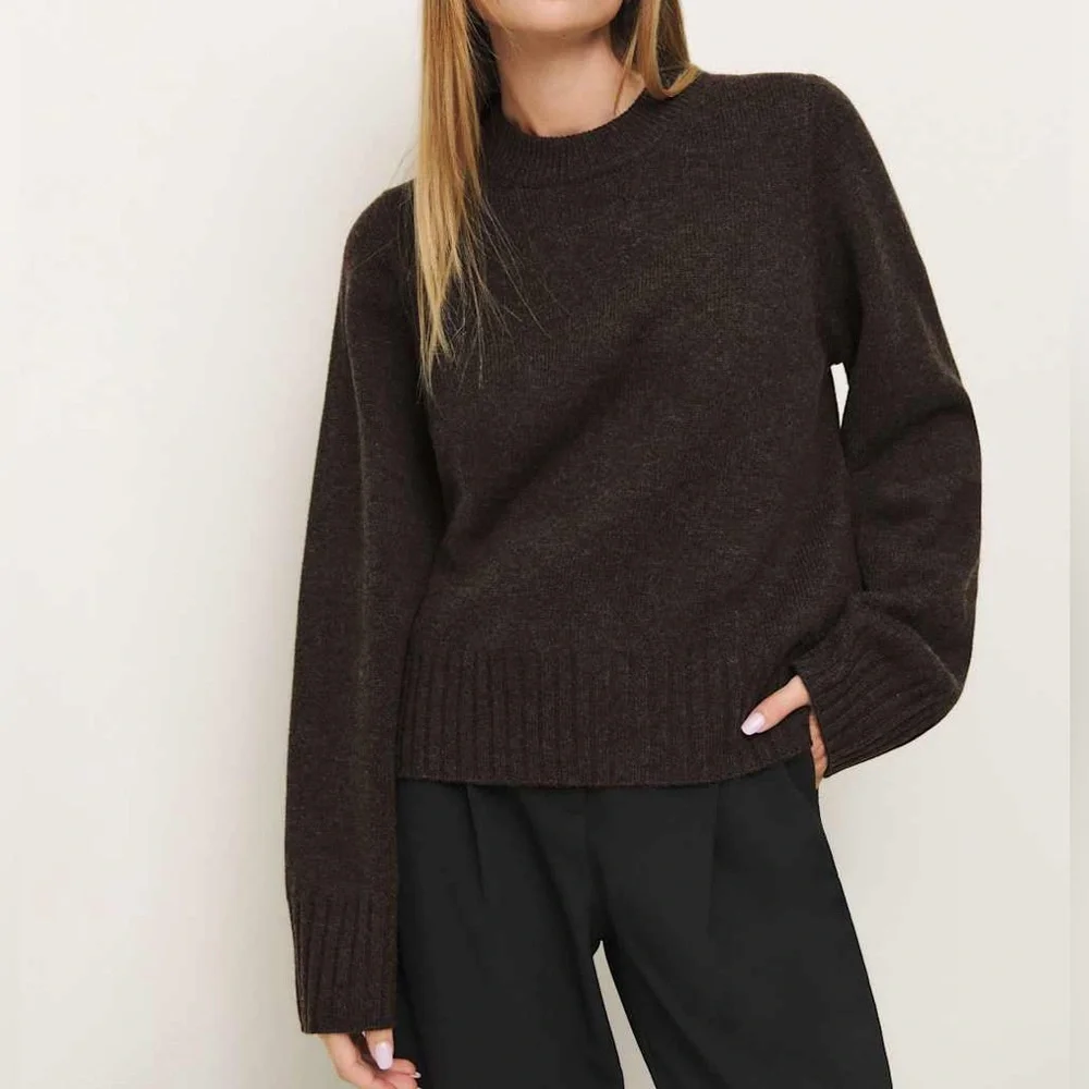 Reformation Calloway Regenerative Wool Crew in Espresso - Picture 1 of 5